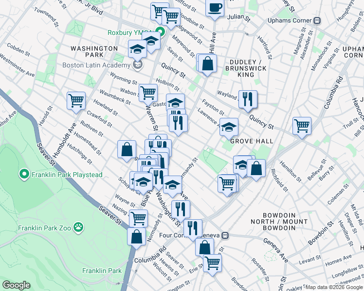 map of restaurants, bars, coffee shops, grocery stores, and more near 48 Devon Street in Boston