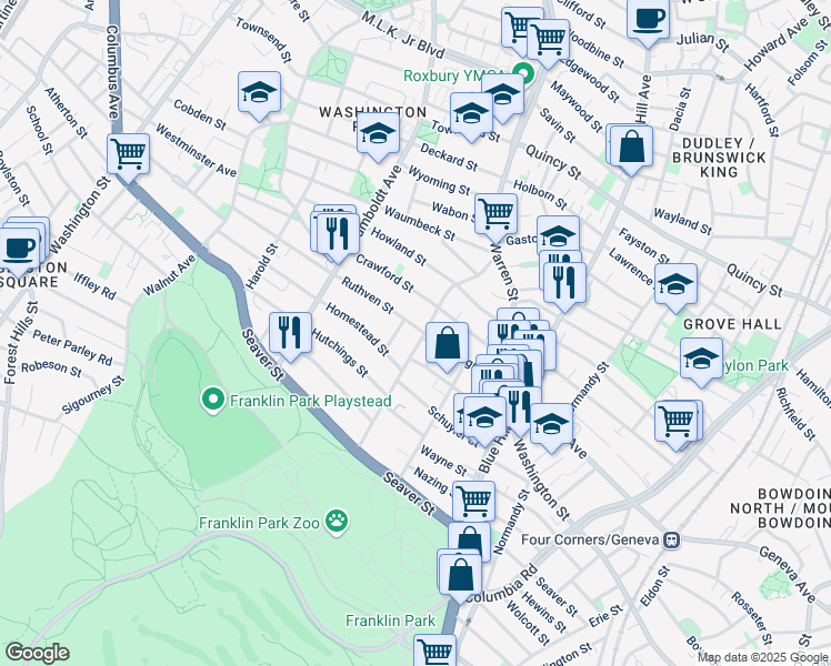 map of restaurants, bars, coffee shops, grocery stores, and more near 68 Elm Hill Avenue in Boston