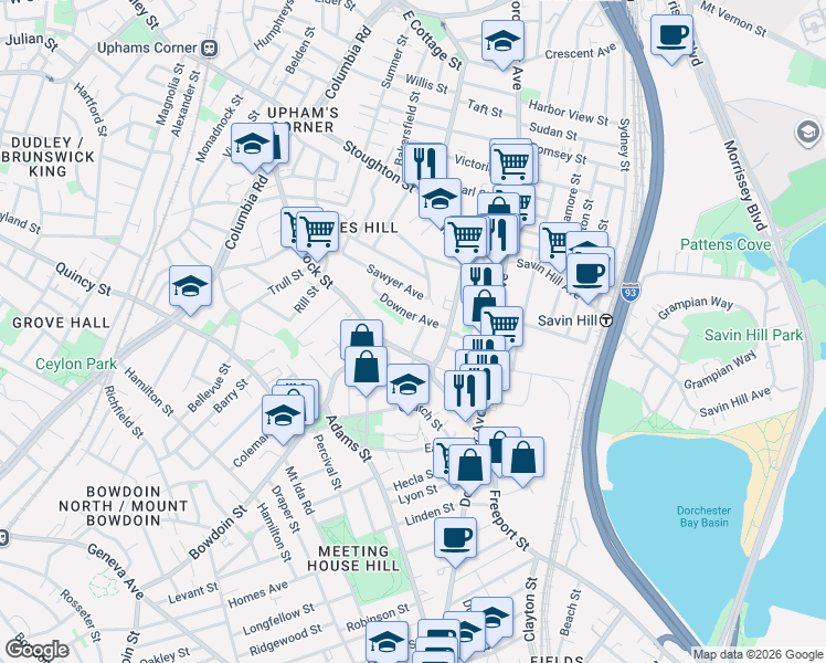 map of restaurants, bars, coffee shops, grocery stores, and more near 10 Dewolf Street in Boston
