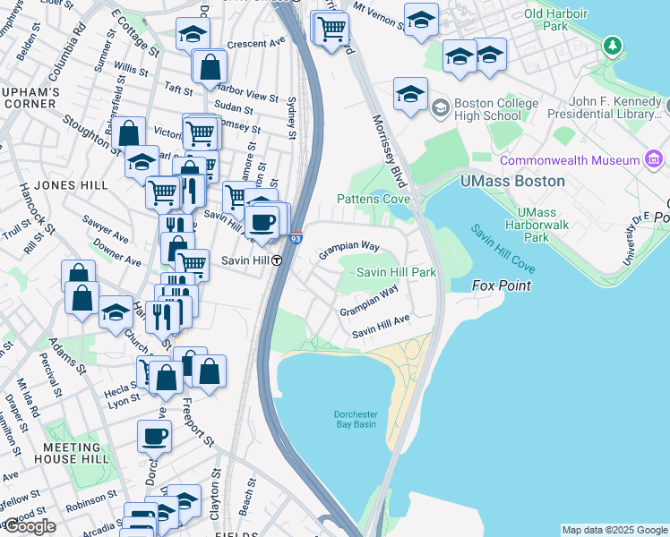 map of restaurants, bars, coffee shops, grocery stores, and more near in Boston