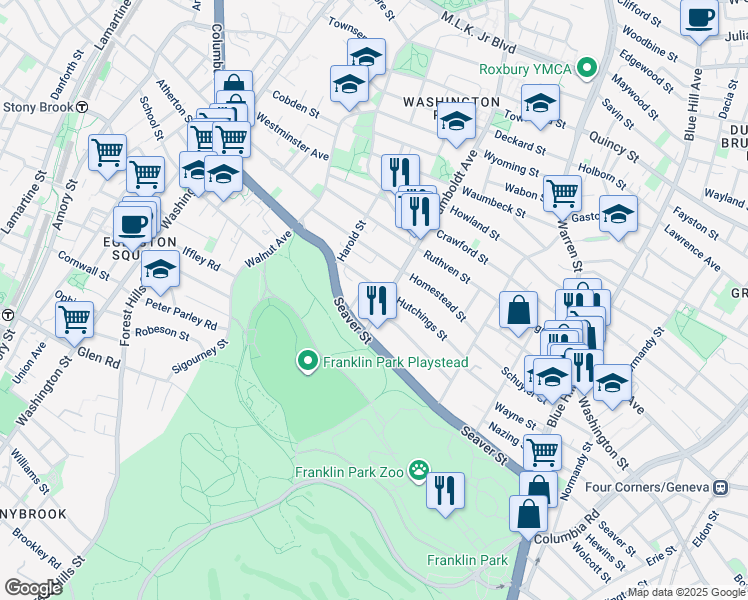 map of restaurants, bars, coffee shops, grocery stores, and more near 78R Hutchings Street in Boston