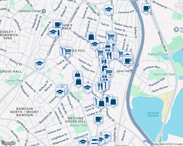 map of restaurants, bars, coffee shops, grocery stores, and more near 19 Dewolf Street in Boston