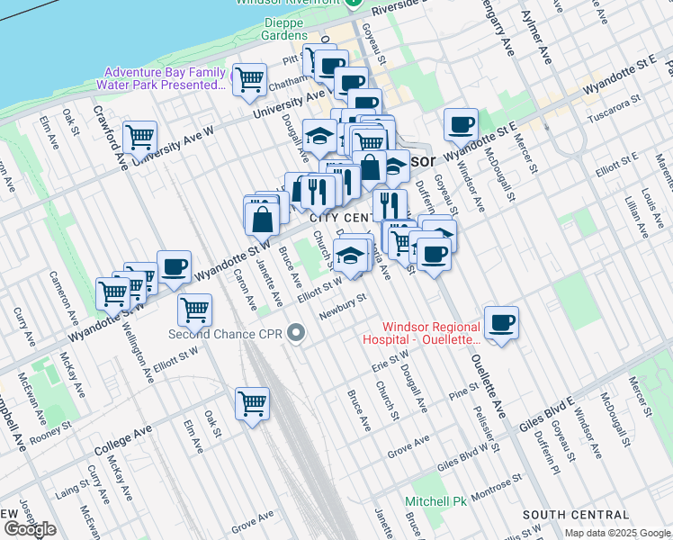 map of restaurants, bars, coffee shops, grocery stores, and more near 770 Church Street in Windsor