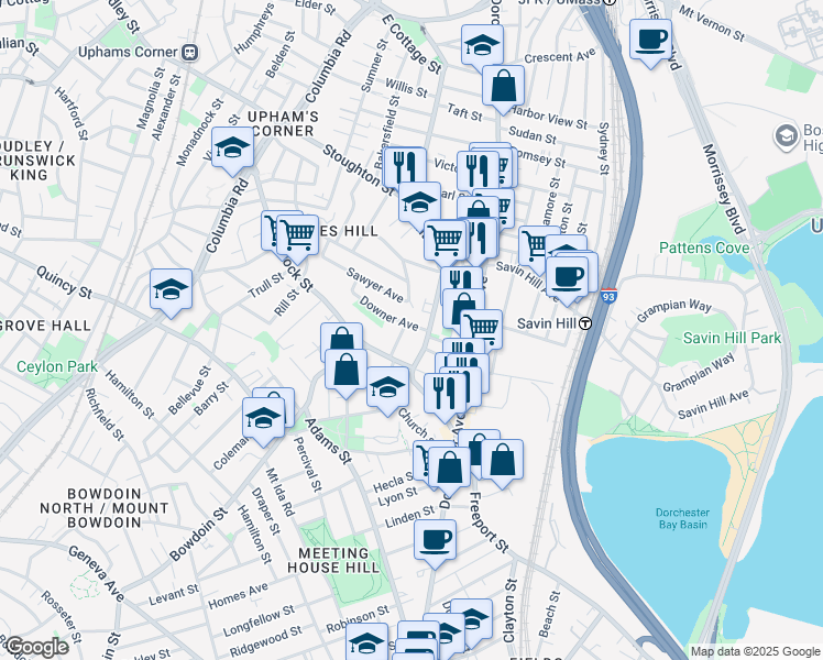 map of restaurants, bars, coffee shops, grocery stores, and more near 152 Pleasant Street in Boston