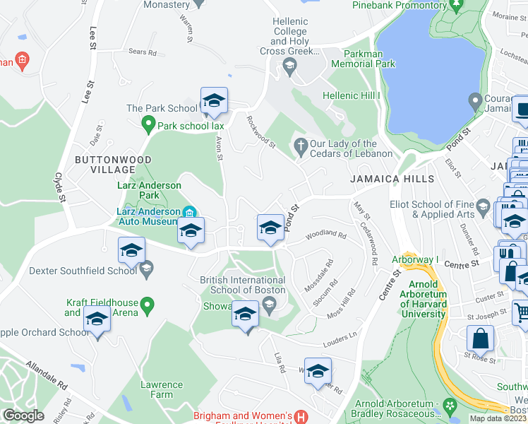 map of restaurants, bars, coffee shops, grocery stores, and more near 21 Parkside Dr in Boston