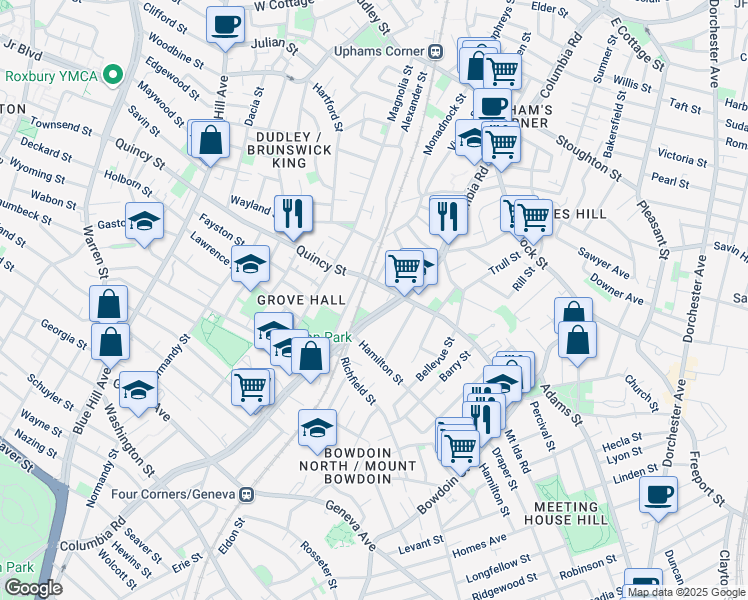 map of restaurants, bars, coffee shops, grocery stores, and more near 370 Columbia Road in Boston