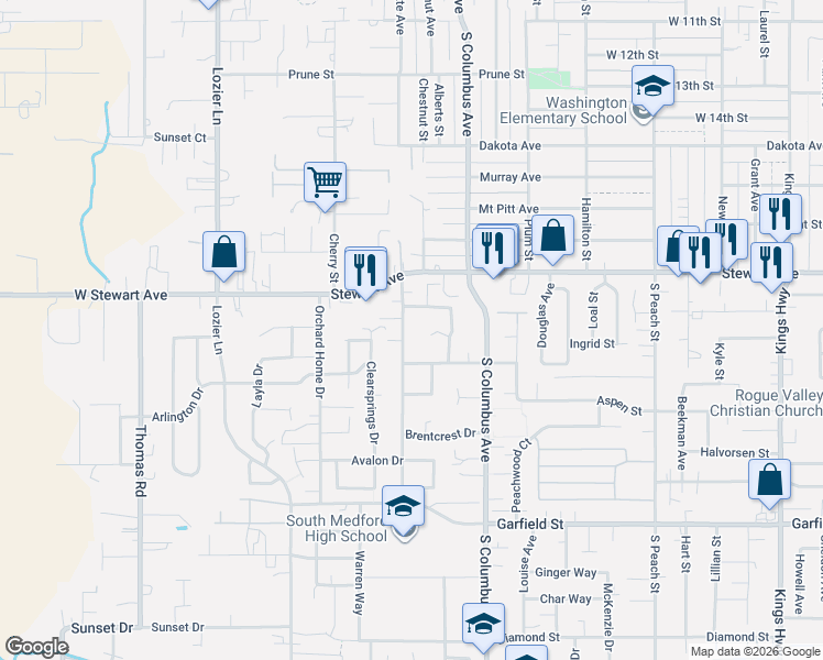 map of restaurants, bars, coffee shops, grocery stores, and more near 1590 Arlington Drive in Medford