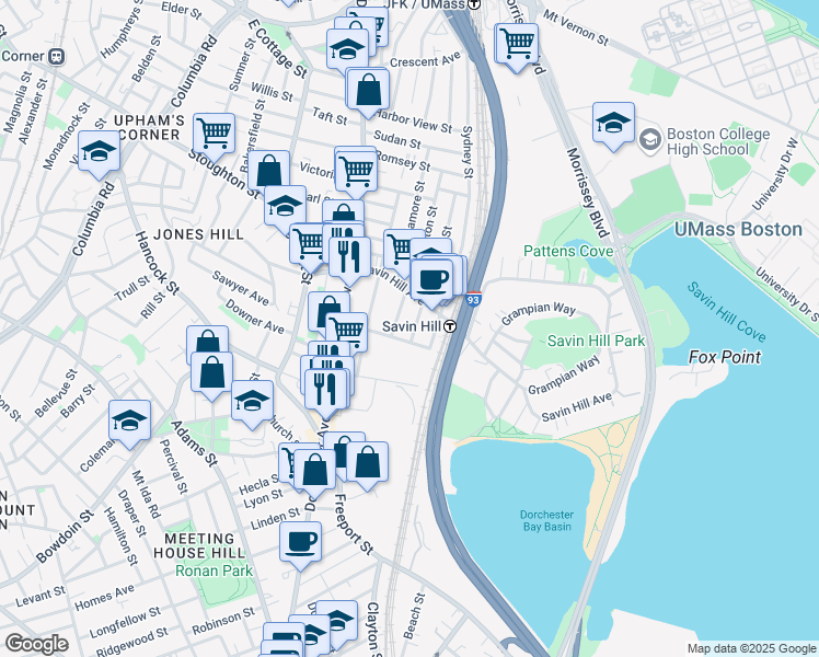 map of restaurants, bars, coffee shops, grocery stores, and more near 34 Midland Street in Boston
