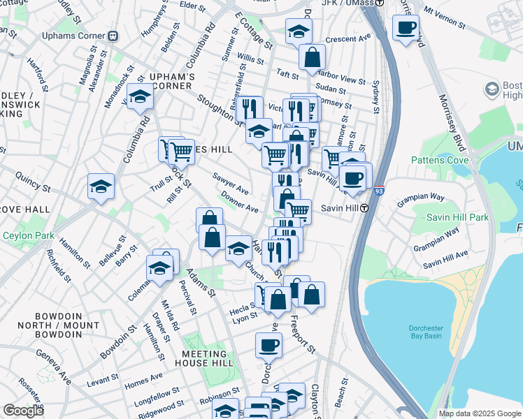 map of restaurants, bars, coffee shops, grocery stores, and more near 152 Pleasant Street in Boston