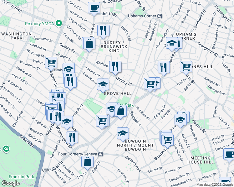 map of restaurants, bars, coffee shops, grocery stores, and more near in Boston