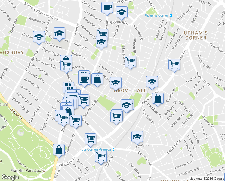 map of restaurants, bars, coffee shops, grocery stores, and more near 91 Intervale Street in Boston