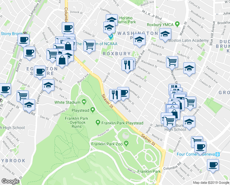 map of restaurants, bars, coffee shops, grocery stores, and more near 78R Hutchings Street in Boston