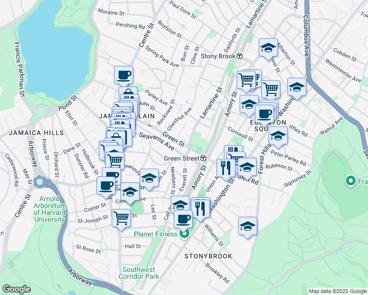 map of restaurants, bars, coffee shops, grocery stores, and more near 2 Everett Street in Boston