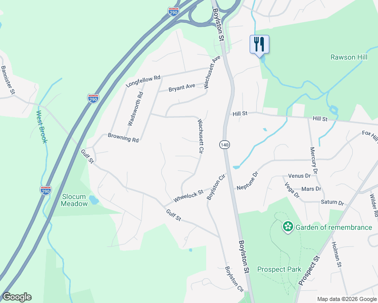 map of restaurants, bars, coffee shops, grocery stores, and more near 1 Hearthside Circle in Shrewsbury