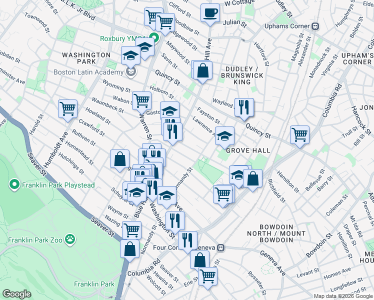 map of restaurants, bars, coffee shops, grocery stores, and more near 48 Devon Street in Boston