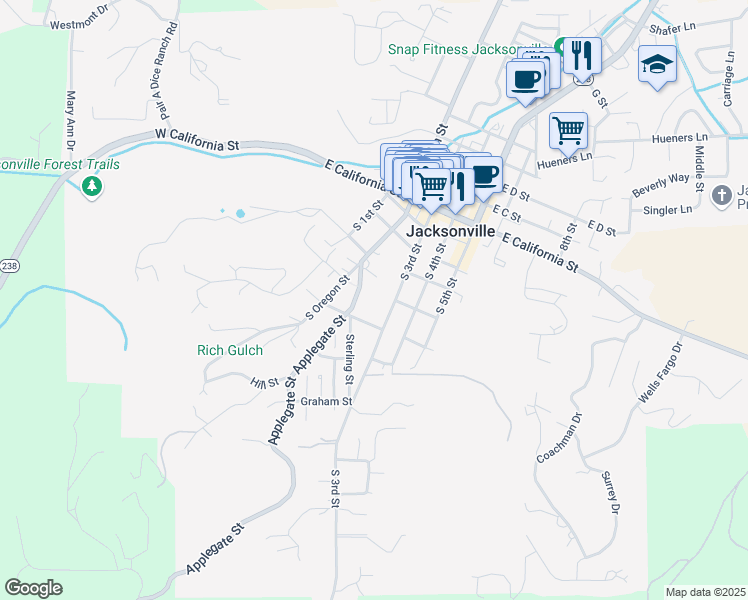 map of restaurants, bars, coffee shops, grocery stores, and more near 515 Applegate Street in Jacksonville