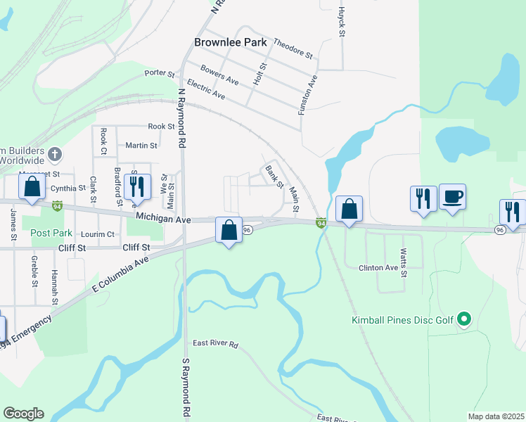 map of restaurants, bars, coffee shops, grocery stores, and more near 24 Cross Street in Battle Creek