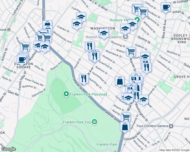 map of restaurants, bars, coffee shops, grocery stores, and more near in Boston