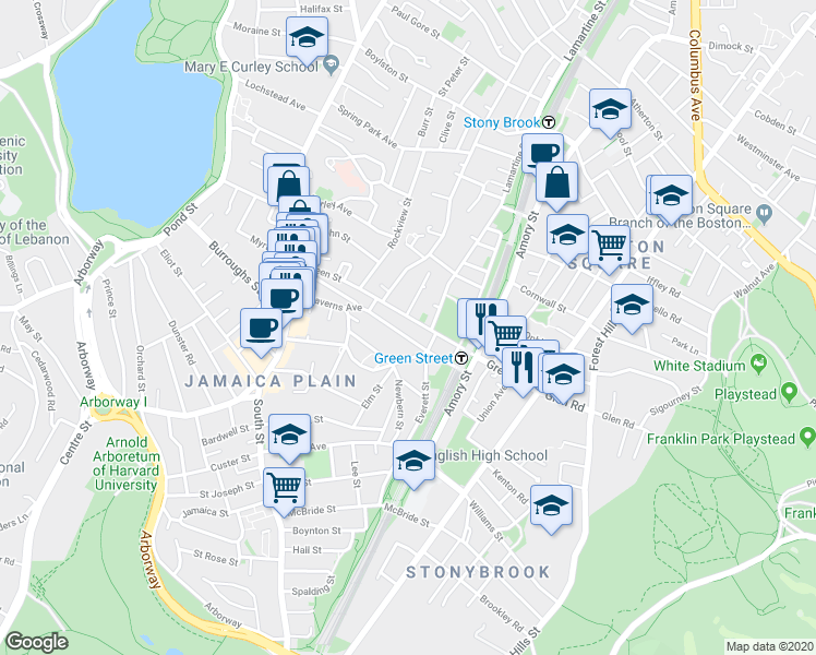 map of restaurants, bars, coffee shops, grocery stores, and more near 329 Lamartine Street in Boston