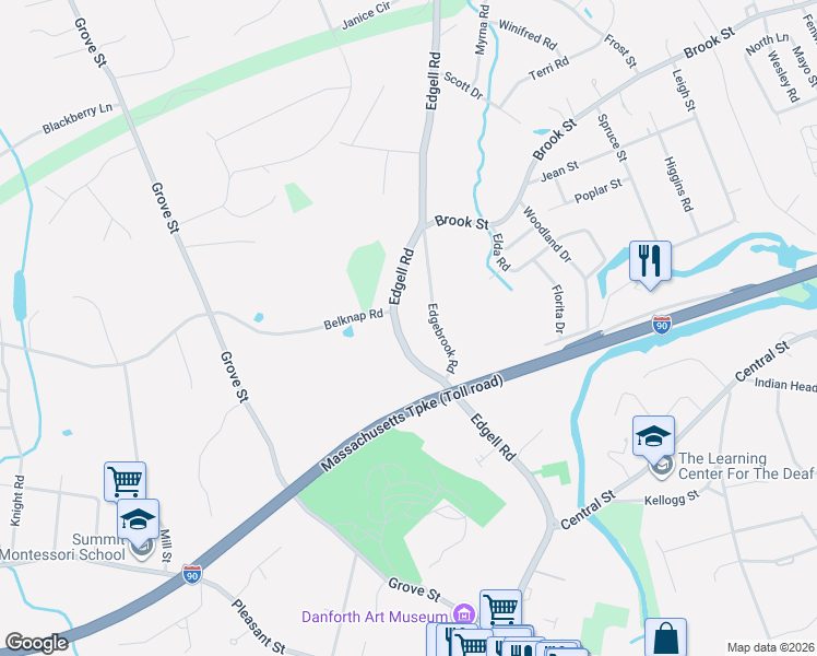 map of restaurants, bars, coffee shops, grocery stores, and more near 70 Edgebrook Road in Framingham