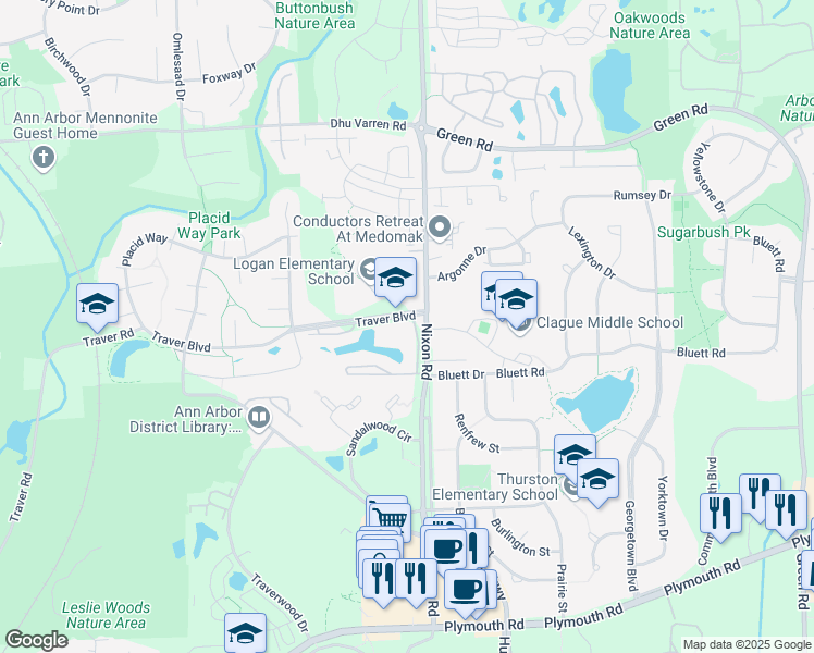 map of restaurants, bars, coffee shops, grocery stores, and more near in Ann Arbor