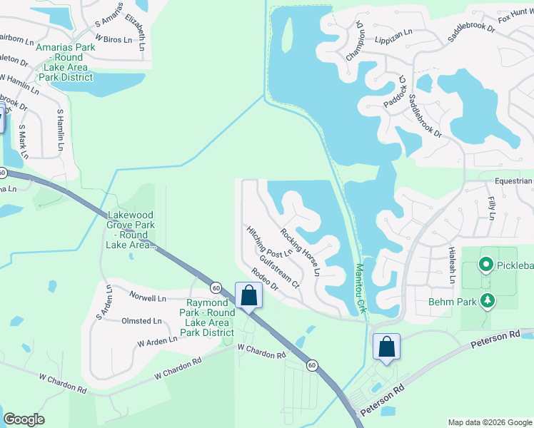 map of restaurants, bars, coffee shops, grocery stores, and more near 69 Rocking Horse Lane in Grayslake