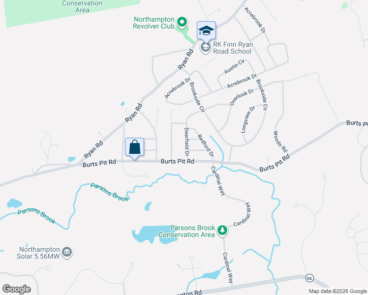 map of restaurants, bars, coffee shops, grocery stores, and more near 36 Deerfield Drive in Northampton