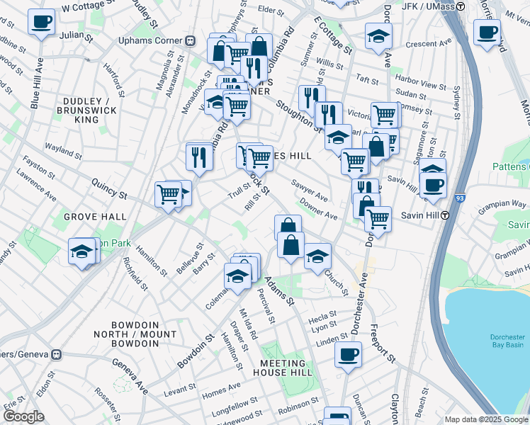 map of restaurants, bars, coffee shops, grocery stores, and more near 113 Hancock Street in Boston