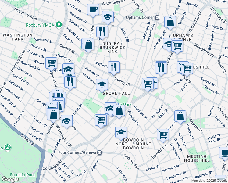 map of restaurants, bars, coffee shops, grocery stores, and more near 14 Kineo Street in Boston
