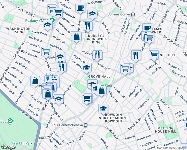 map of restaurants, bars, coffee shops, grocery stores, and more near 60 Lawrence Avenue in Boston
