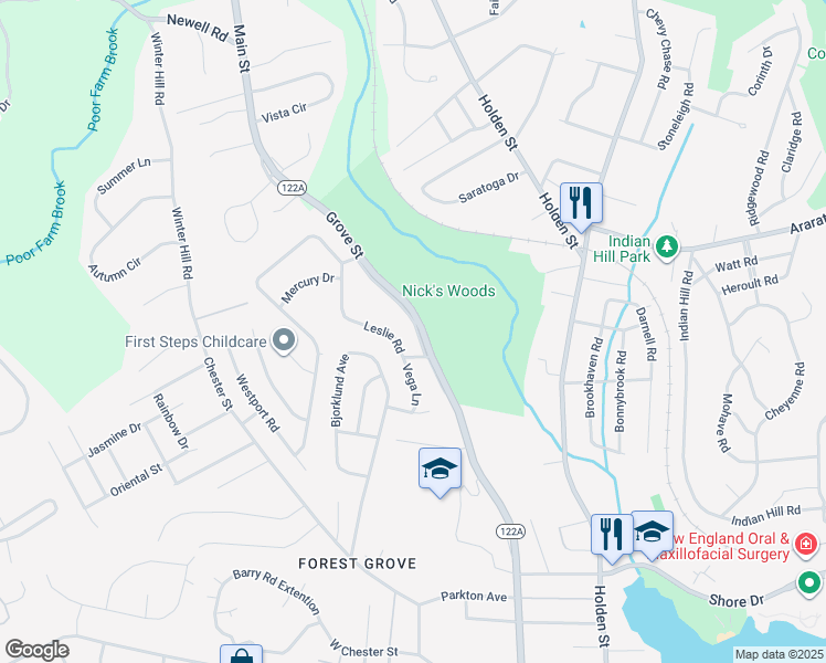 map of restaurants, bars, coffee shops, grocery stores, and more near 861 Grove Street in Worcester