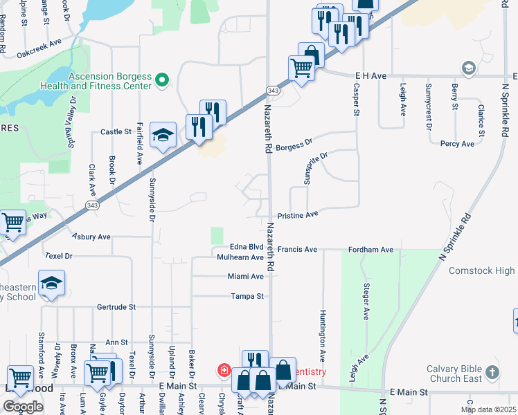map of restaurants, bars, coffee shops, grocery stores, and more near 2110 Nazareth Road in Kalamazoo