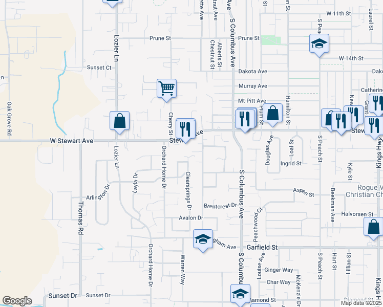 map of restaurants, bars, coffee shops, grocery stores, and more near 1291 Clearsprings Drive in Medford