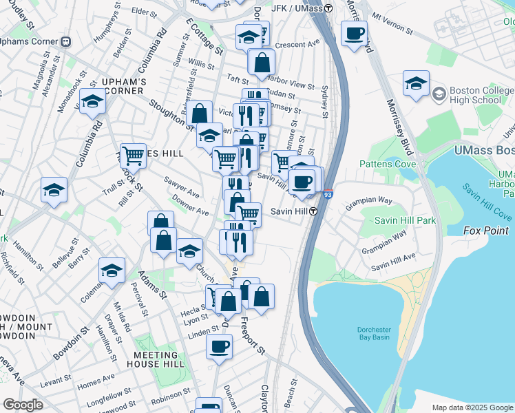 map of restaurants, bars, coffee shops, grocery stores, and more near 81 Auckland Street in Boston