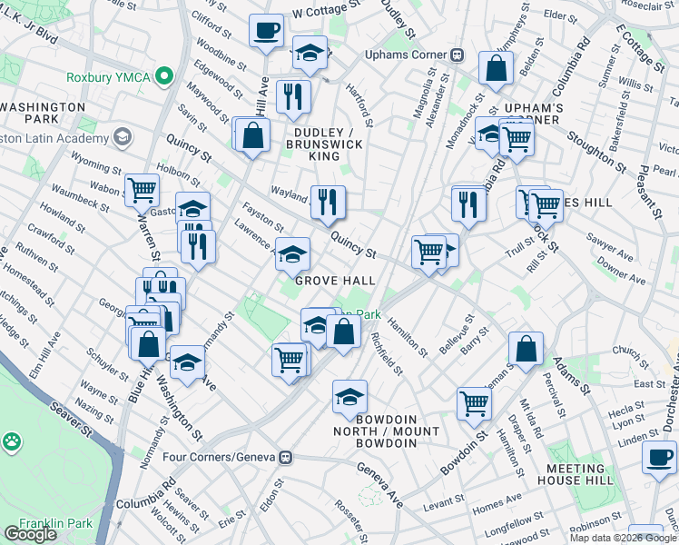 map of restaurants, bars, coffee shops, grocery stores, and more near 14 Kineo Street in Boston