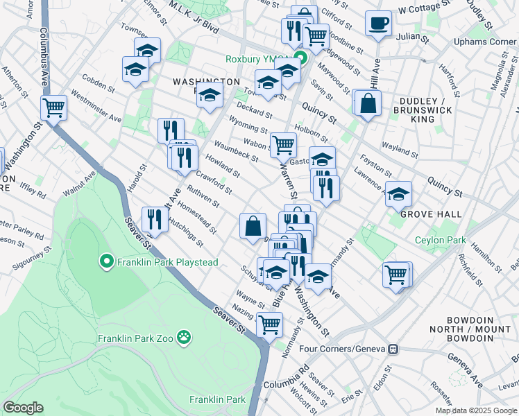 map of restaurants, bars, coffee shops, grocery stores, and more near 20 Howland Street in Boston