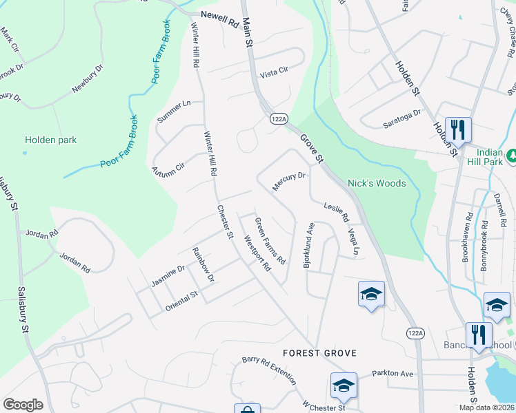 map of restaurants, bars, coffee shops, grocery stores, and more near 9 Devonshire Street in Worcester