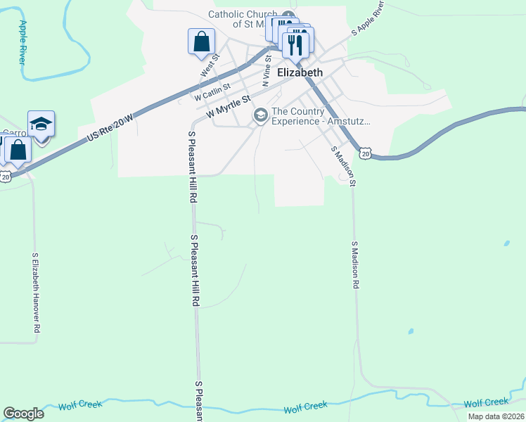 map of restaurants, bars, coffee shops, grocery stores, and more near 117 windmill road in Elizabeth