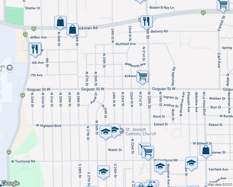 map of restaurants, bars, coffee shops, grocery stores, and more near 194 24th Street North in Battle Creek