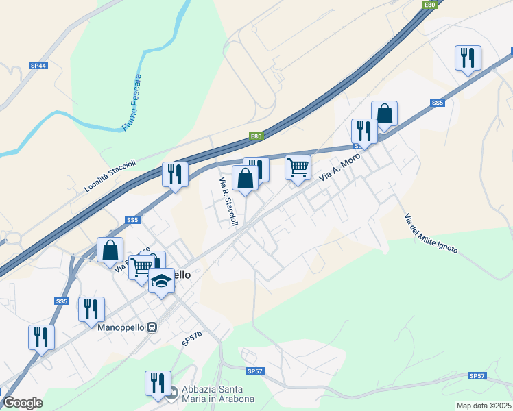 map of restaurants, bars, coffee shops, grocery stores, and more near 20 Via Barbanera in Manoppello Scalo