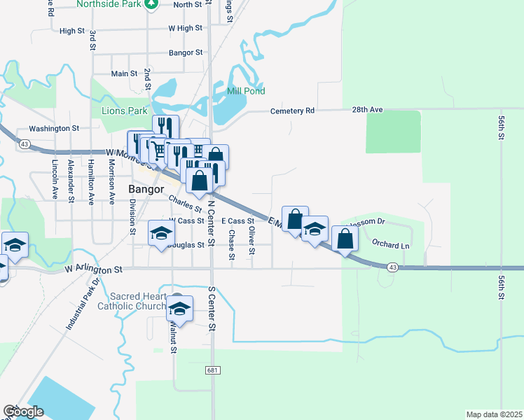 map of restaurants, bars, coffee shops, grocery stores, and more near 204 Randolph Street in Bangor