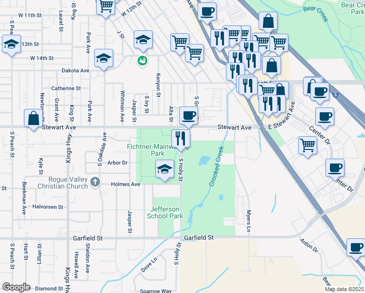 map of restaurants, bars, coffee shops, grocery stores, and more near 1180 South Holly Street in Medford