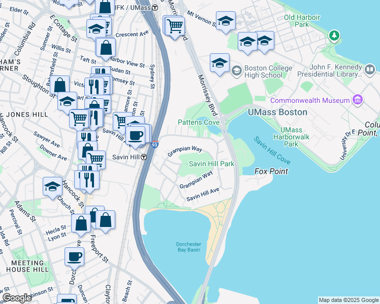 map of restaurants, bars, coffee shops, grocery stores, and more near 64 Grampian Way in Boston
