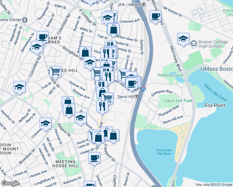map of restaurants, bars, coffee shops, grocery stores, and more near 81 Auckland Street in Boston