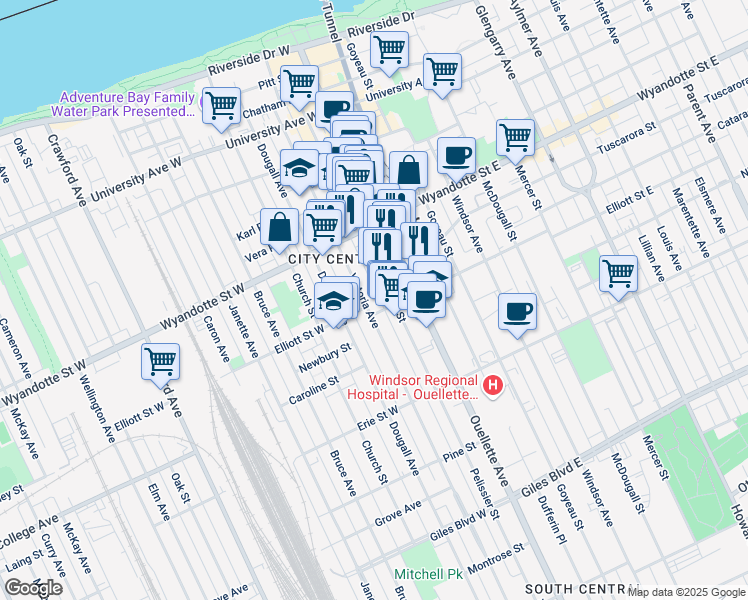 map of restaurants, bars, coffee shops, grocery stores, and more near in Windsor