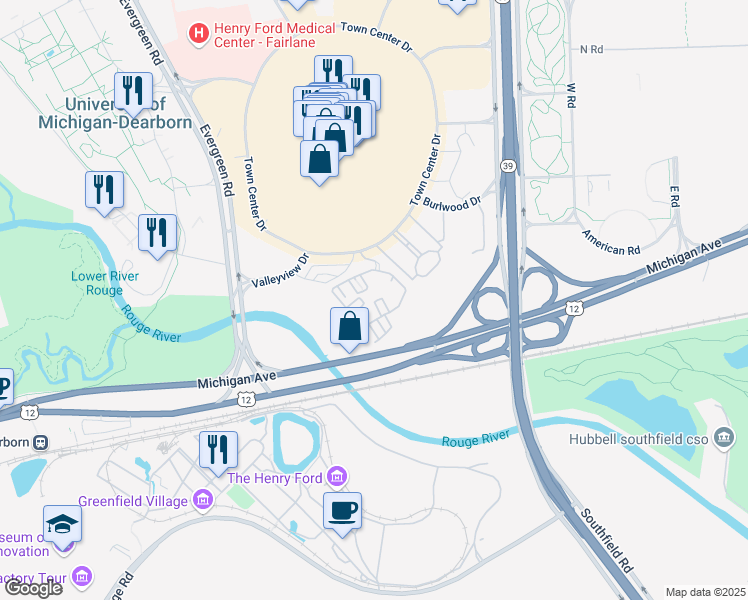 map of restaurants, bars, coffee shops, grocery stores, and more near 150 Lincoln Lane in Dearborn