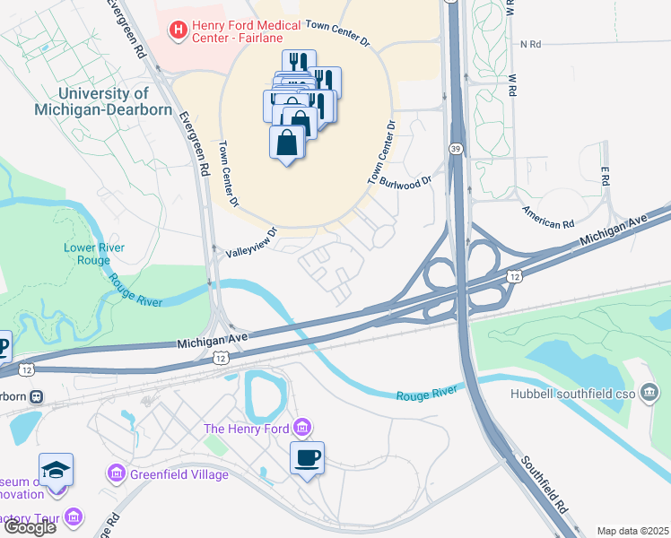 map of restaurants, bars, coffee shops, grocery stores, and more near 150 Lincoln Lane in Dearborn