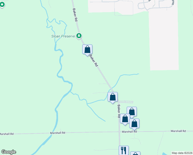 map of restaurants, bars, coffee shops, grocery stores, and more near 1793 Baker Road in Dexter