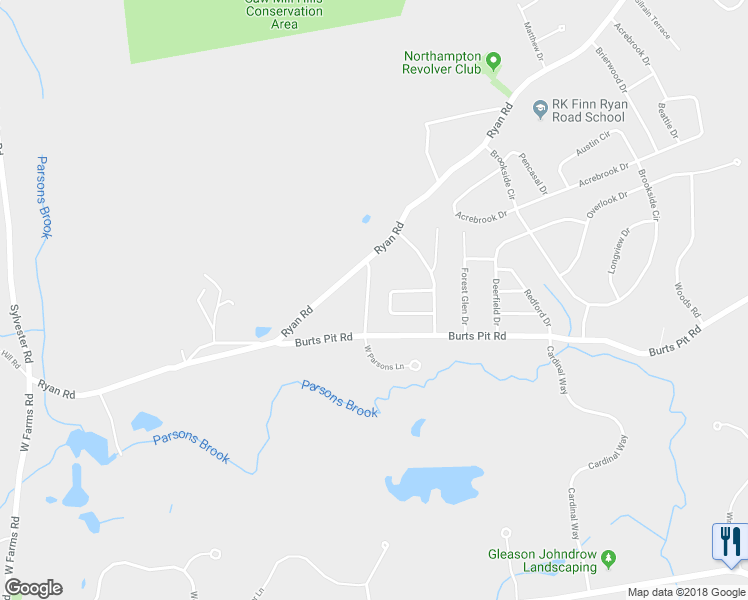 map of restaurants, bars, coffee shops, grocery stores, and more near 34 Westwood Terrace in Northampton