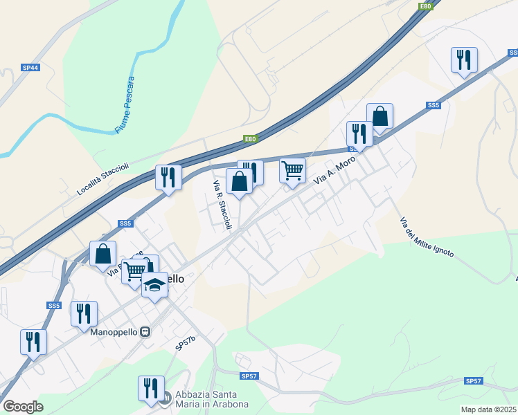map of restaurants, bars, coffee shops, grocery stores, and more near 2 Via Giuseppe Verdi in Manoppello Scalo